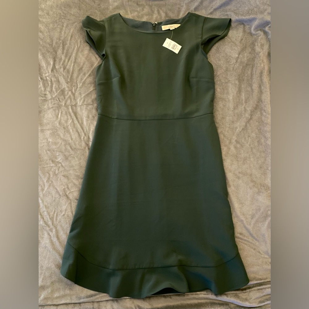 New Loft dress dark green with ruffles.